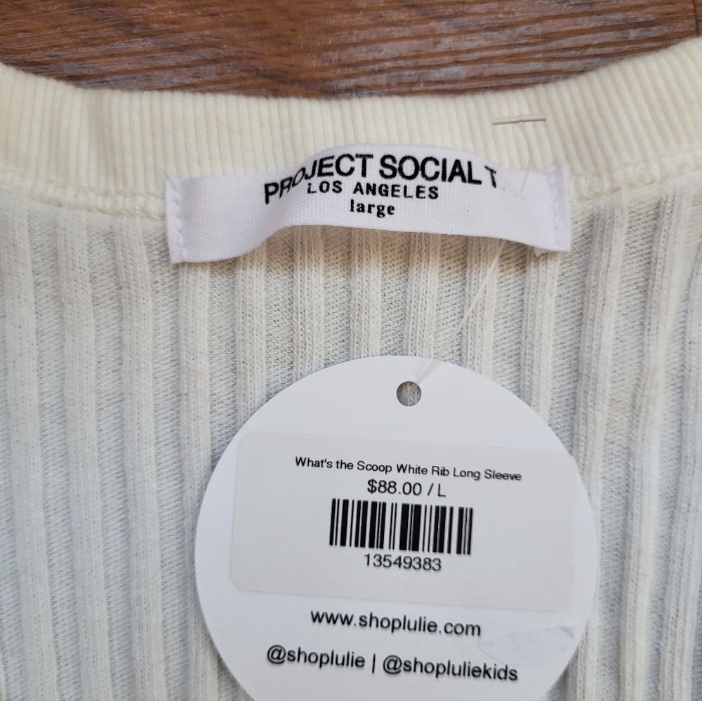 Project Social T Long Sleeved Ribbed Tee, White, Size Large - Picture 2 of 2